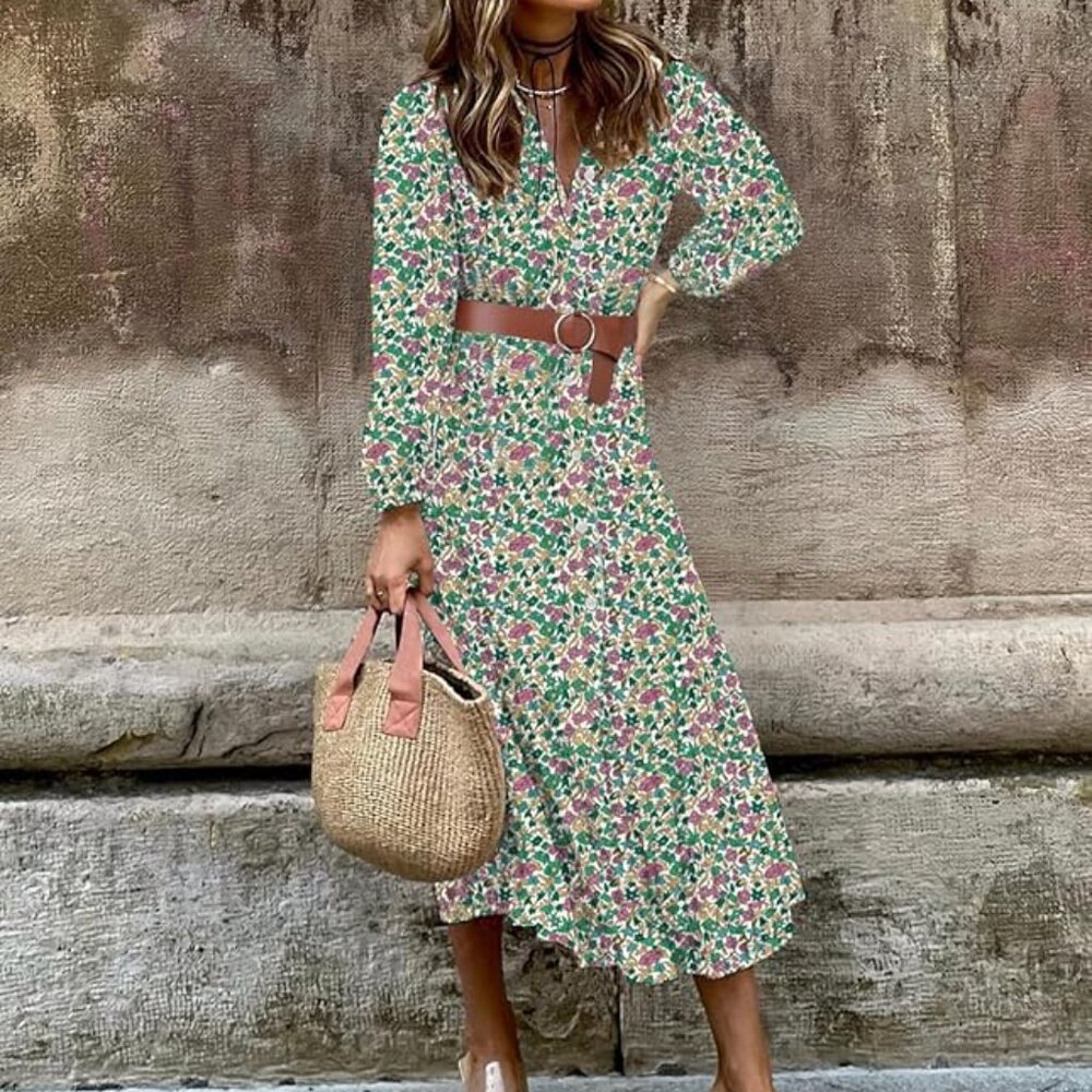 🌸 Boho Floral Puff Sleeve Midi Dress | Size S | NWT 🌸 - Picture 5 of 5